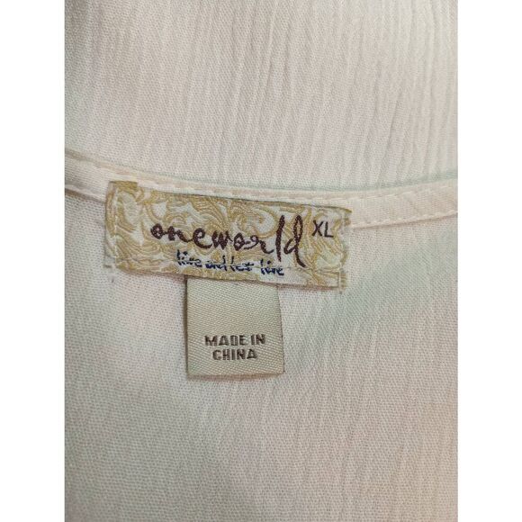 One World Shirt Ladies Extra Large Ivory Semi Sheer Bell Sleeve Lace Overlay Tun - Picture 6 of 8